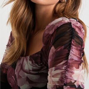 LULU’S Floral Mesh Square Neck Top